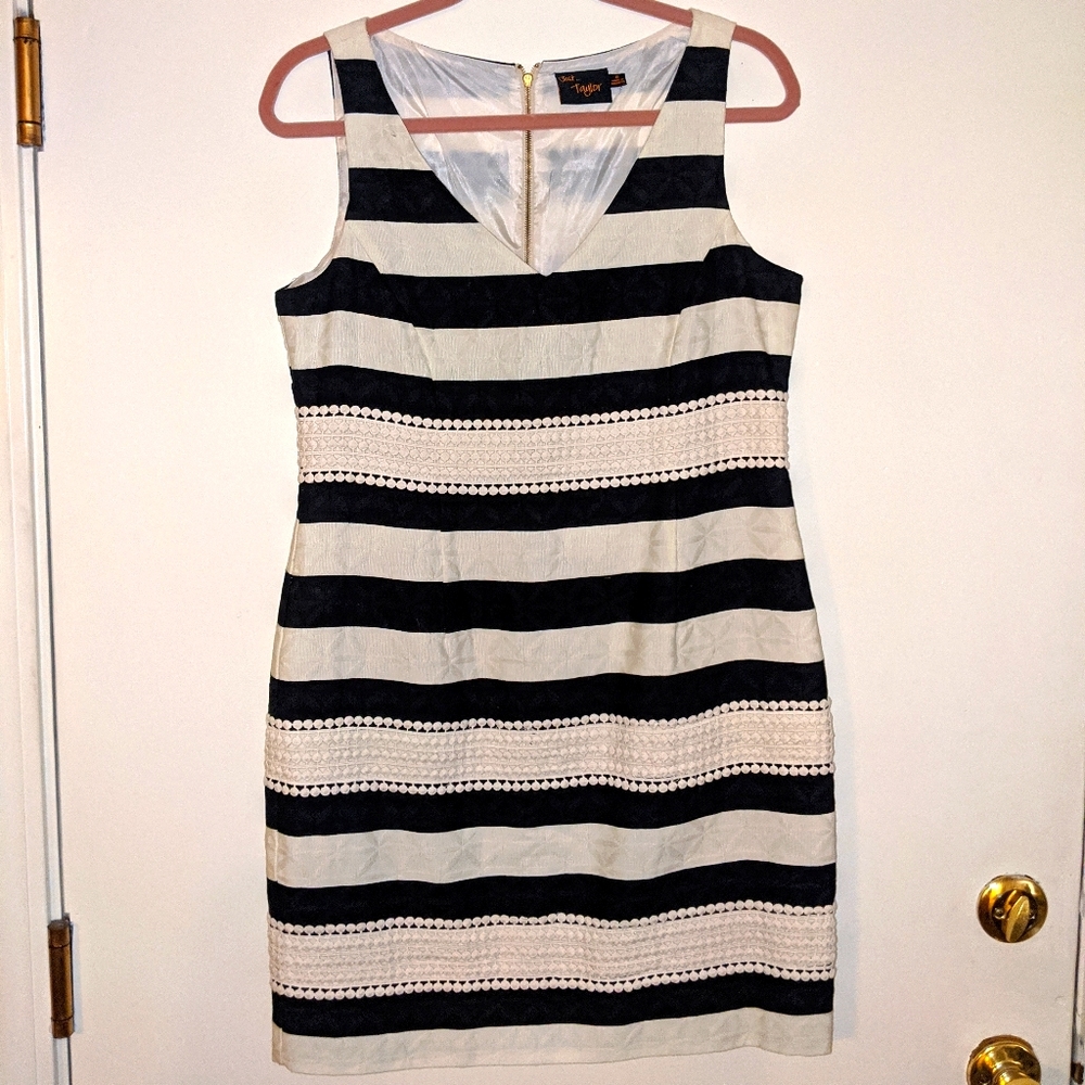 Just...Taylor Striped Dress with Lace Accent